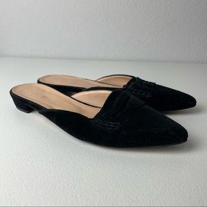 J. Crew Black Velvet Loafer Mules